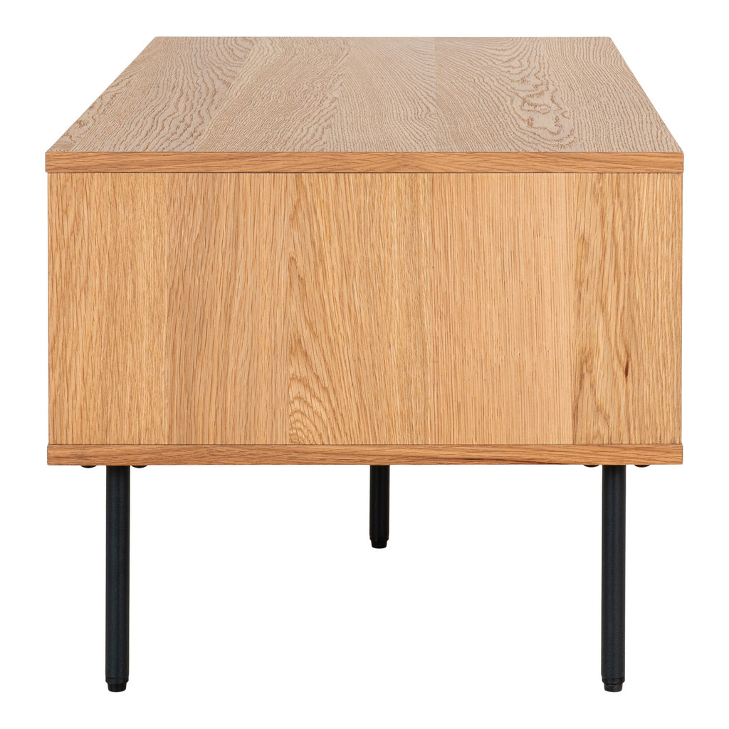 Meuble TV bas en bois clair avec tiroir à lattes et niche – 100x50 cm