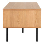 Meuble TV bas en bois clair avec tiroir à lattes et niche – 100x50 cm