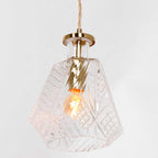 Suspension verre facetté et laiton doré à câble torsadé – Ø18 cm
