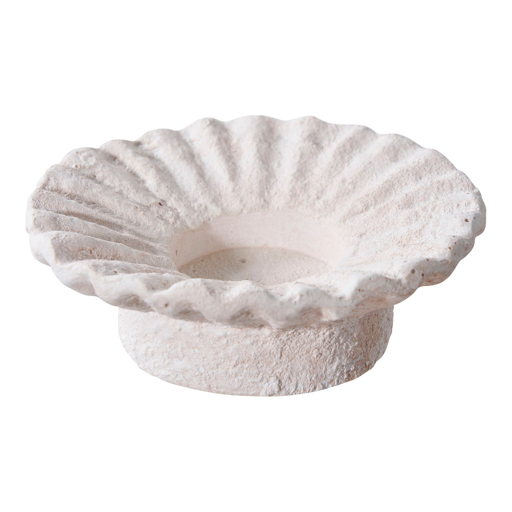 Bougeoirs en ciment blanc finition pierre plissée – Set de 2