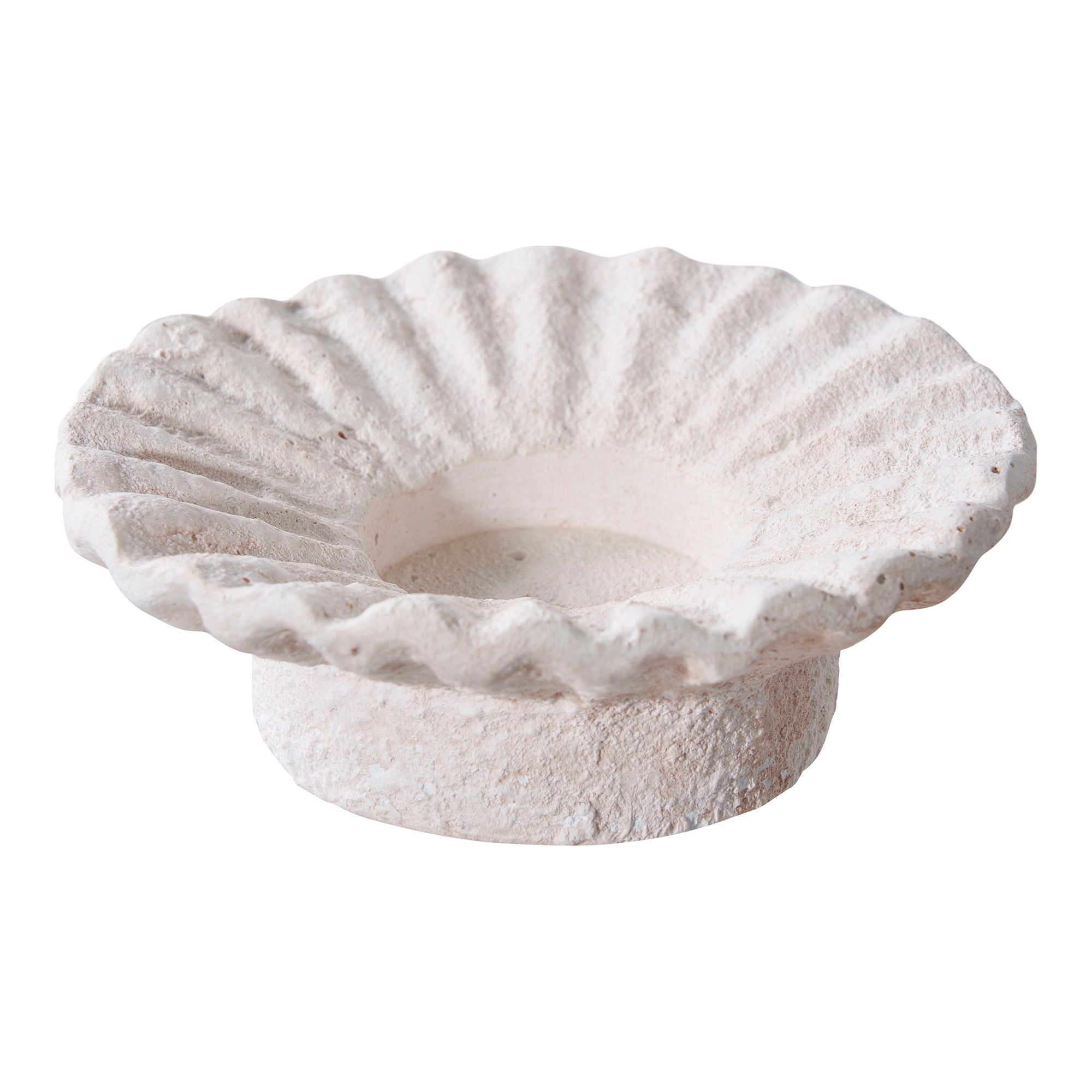 Bougeoirs en ciment blanc finition pierre plissée – Set de 2
