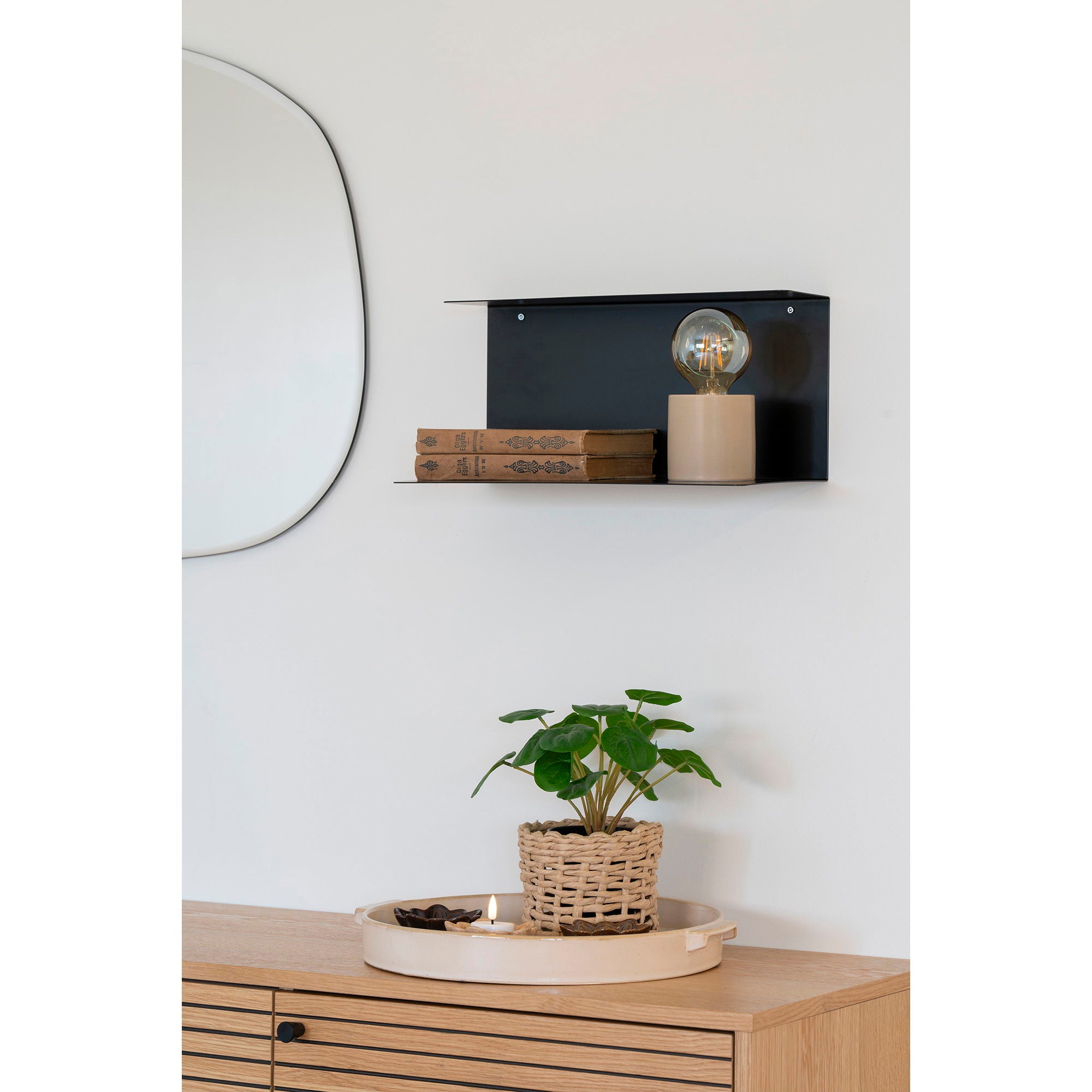 Plateau rond en céramique émaillée ivoire avec poignées discrètes – Ø37 cm