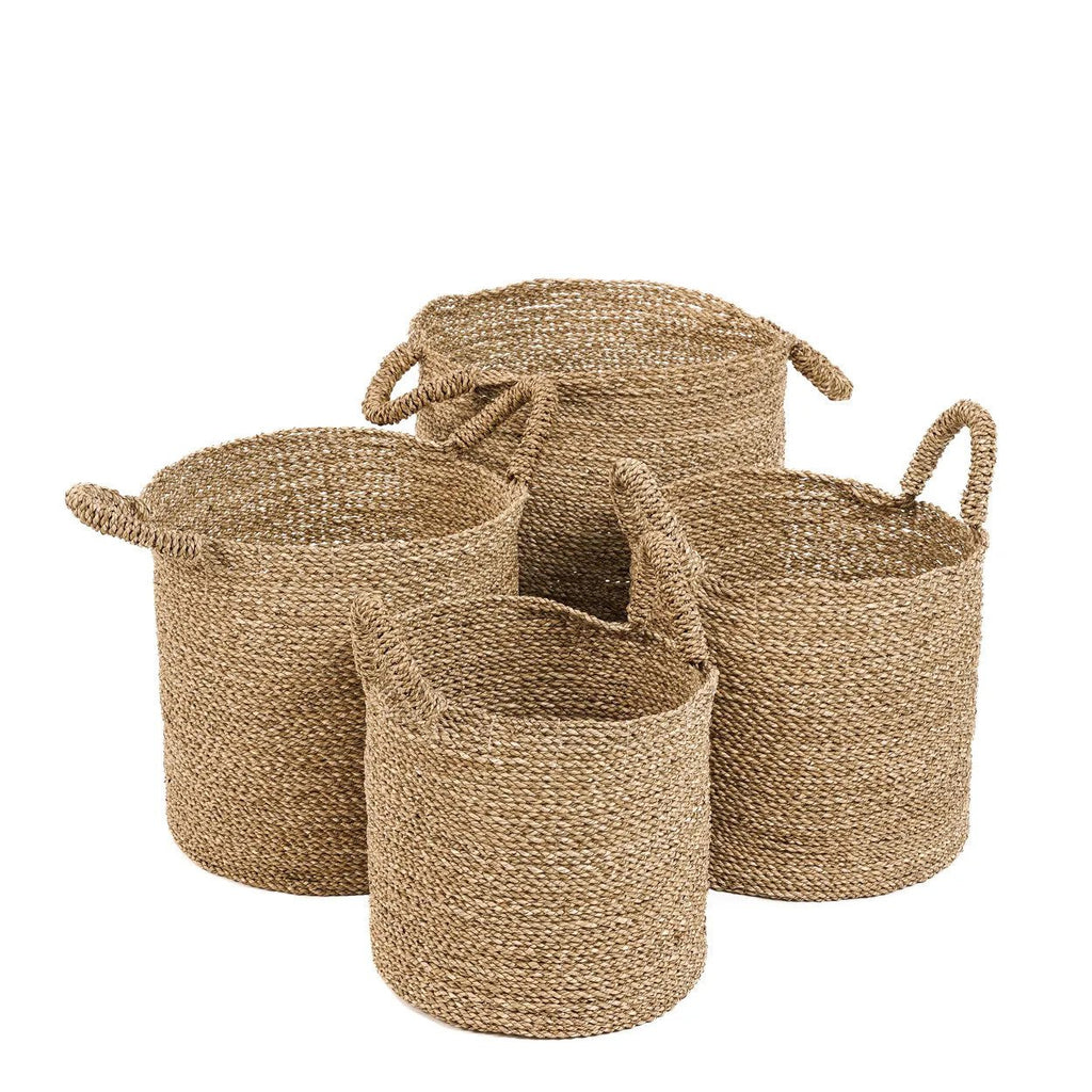Panier en jonc de mer tressée avec anses torsadées couleur naturelle