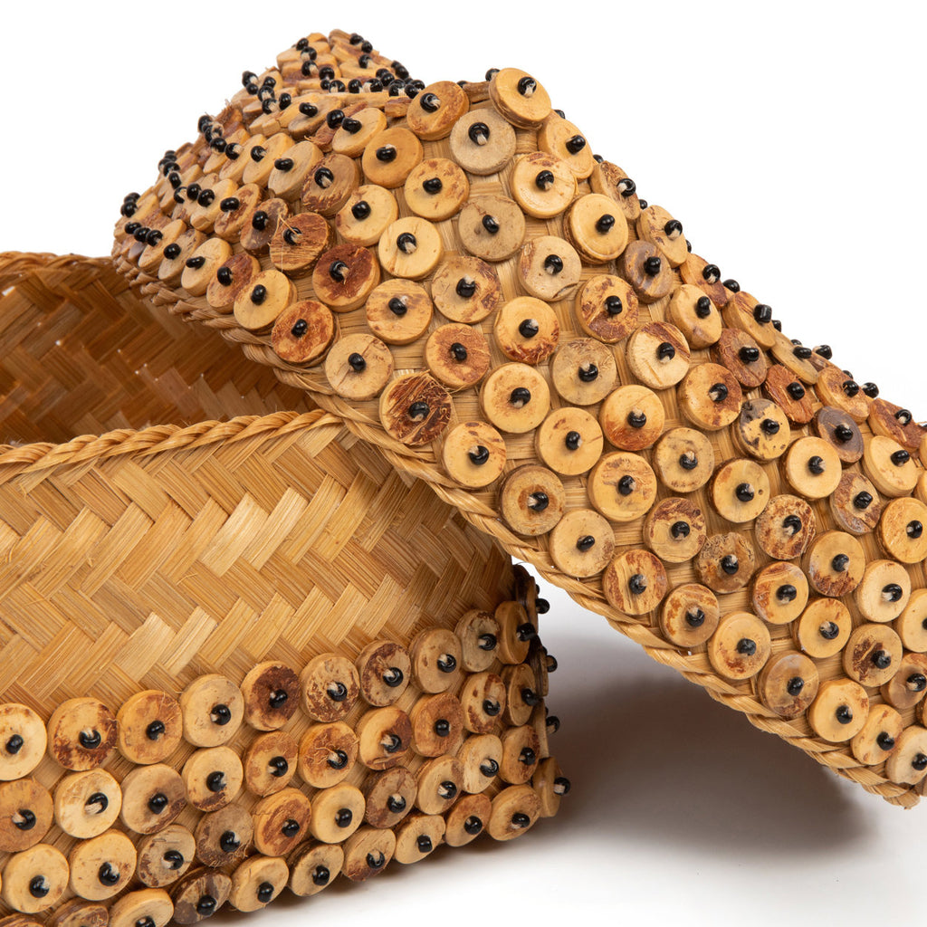 Panier de rangement en fibres tressées et bois