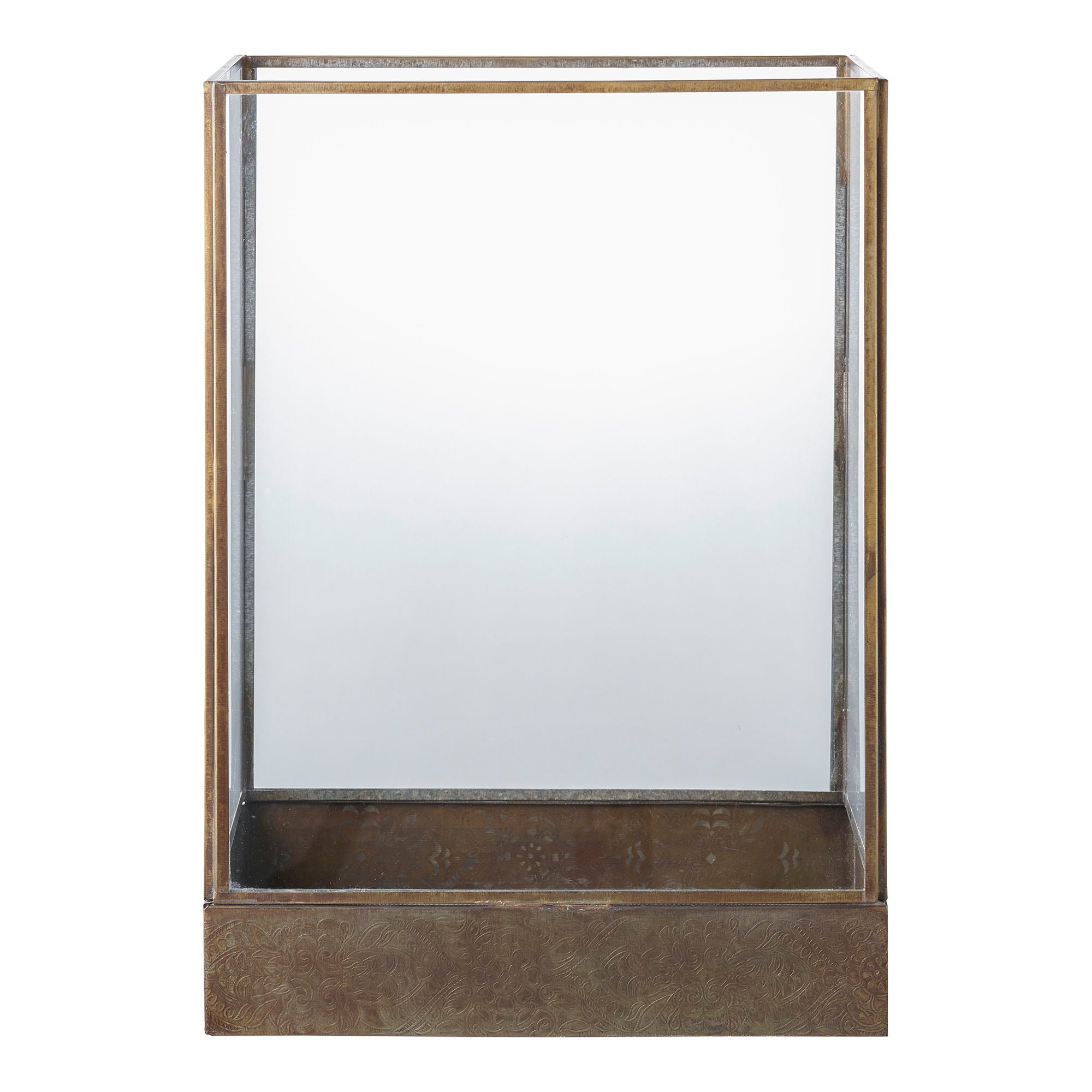 Lanterne vitrine en verre et laiton vieilli gravé – H36,5 cm