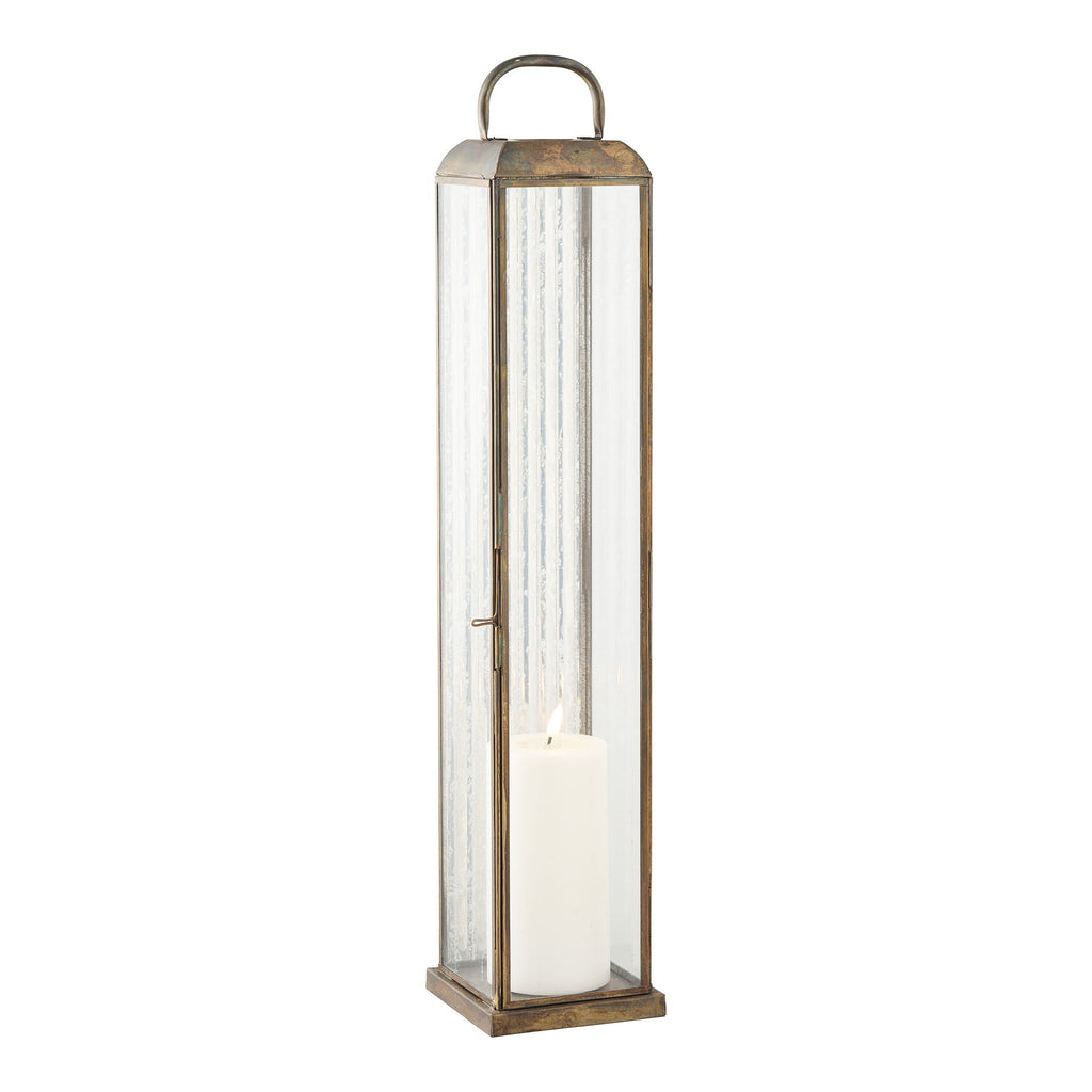 Lanterne en métal aspect laiton et verre strié à poser – H60 cm