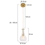 Suspension en verre taillé transparent et laiton doré forme goutte – Ø14 cm