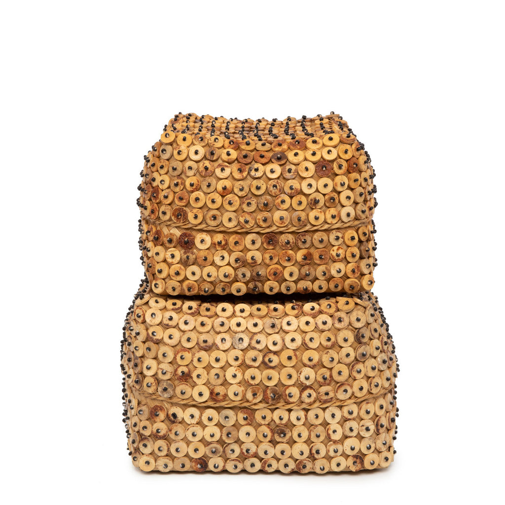 Panier de rangement en fibres tressées et bois