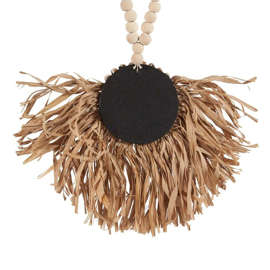 Pompon décoratif en raphia naturel avec coquillages et perles en bois