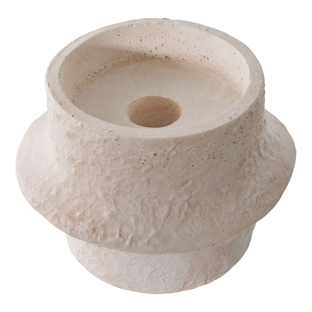 Bougeoirs cylindriques en céramique blanche texturée sculpturale – Set de 2