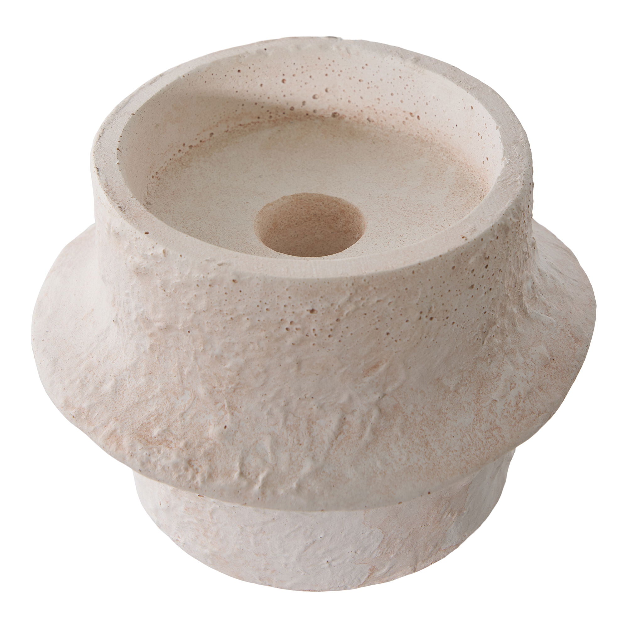 Bougeoirs cylindriques en céramique blanche texturée sculpturale – Set de 2