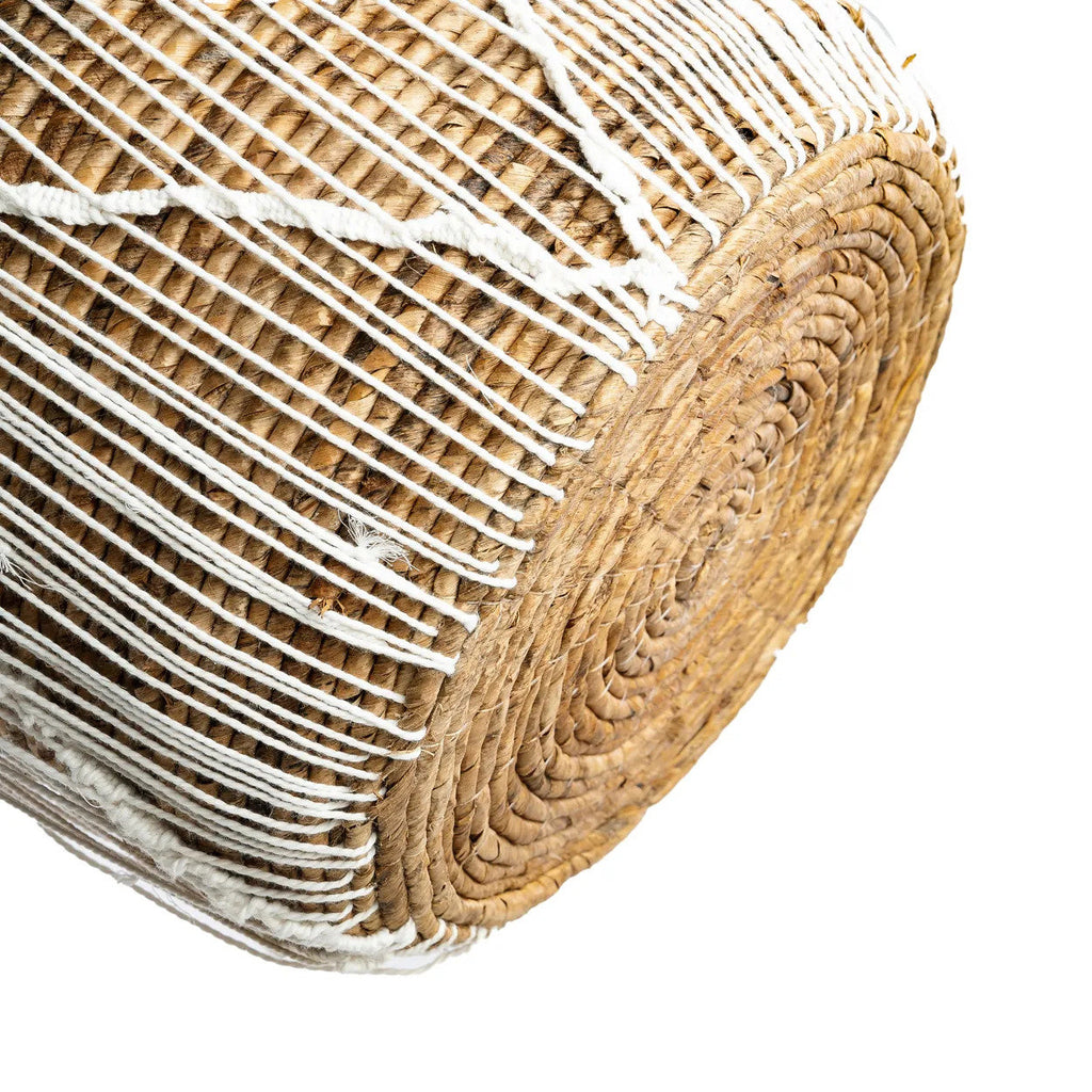 Panier en seagrass tressé naturel avec lacets blancs et anses – Ø40 cm