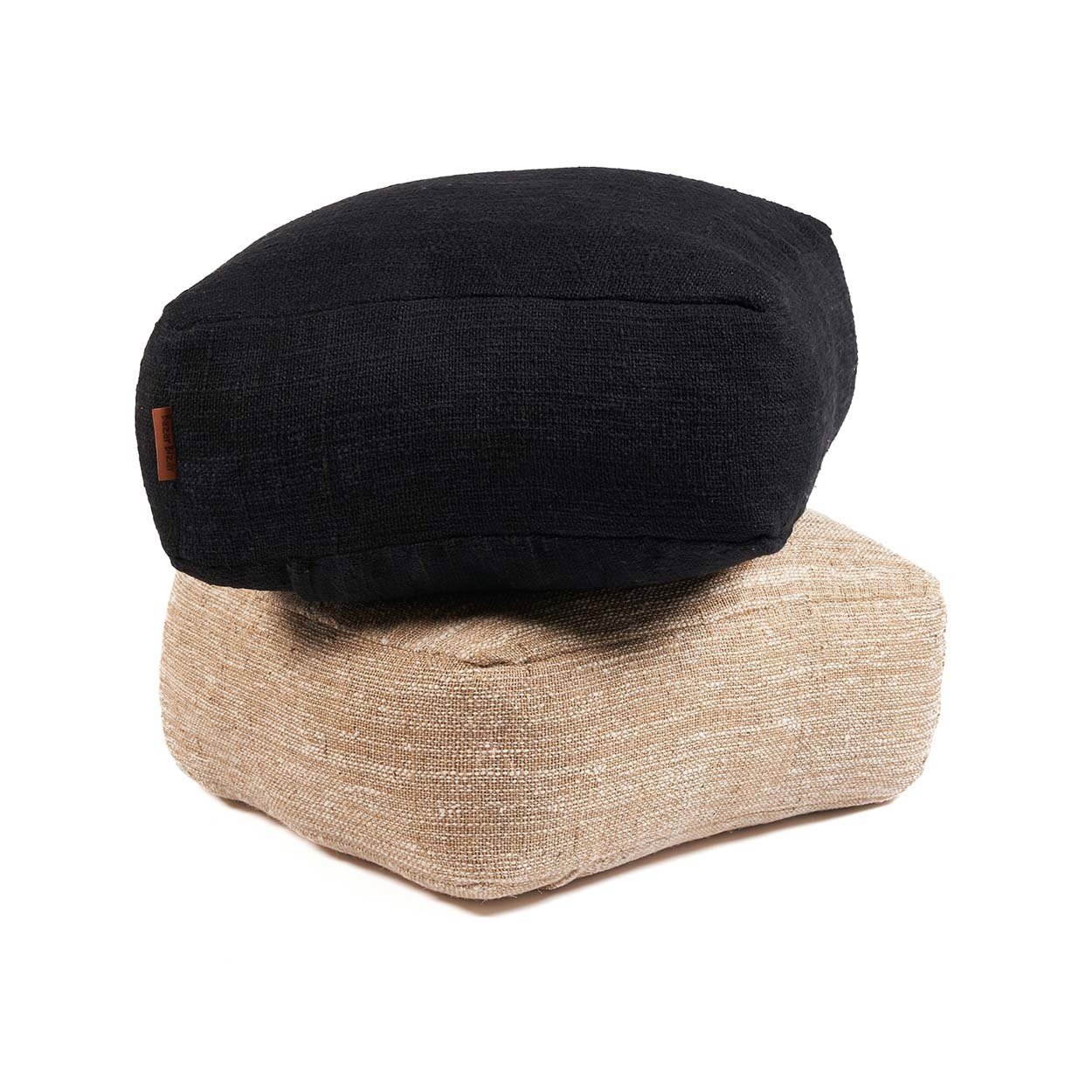 Pouf de sol carré en coton tissé beige sable coutures visibles – 60x60 cm