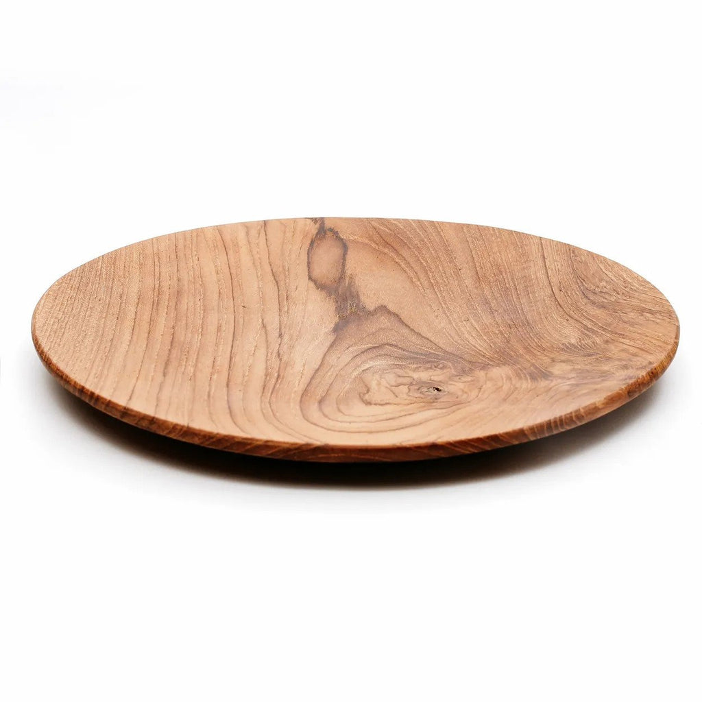 Assiette ronde en teck massif finition lisse veinée aspect artisanal – Ø30 cm