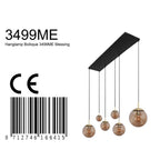 Suspension linéaire multiple en verre ambré et laiton 6 lampes décalés – 120x25 cm