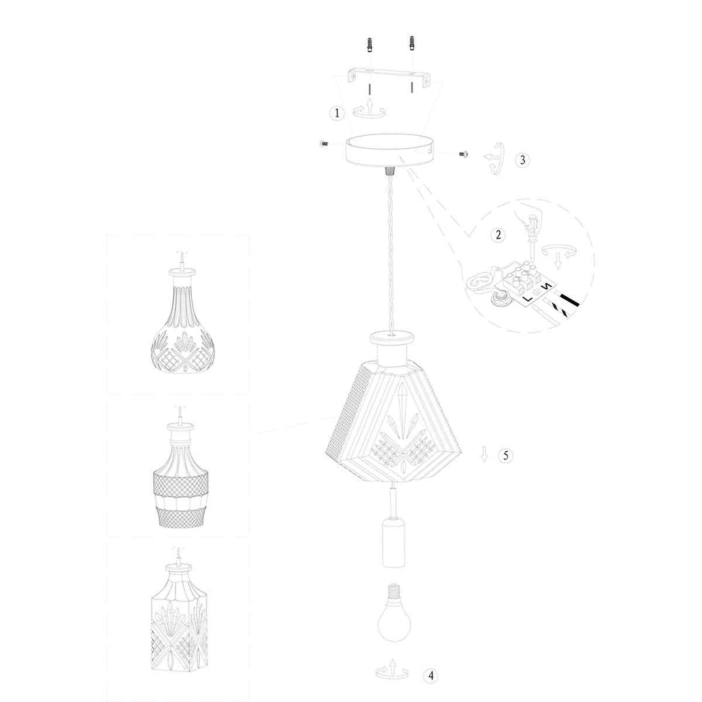 Suspension en verre taillé transparent et laiton doré forme goutte – Ø14 cm
