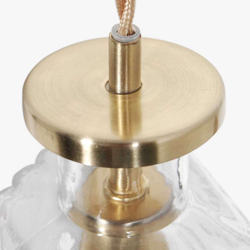 Suspension verre facetté et laiton doré à câble torsadé – Ø18 cm