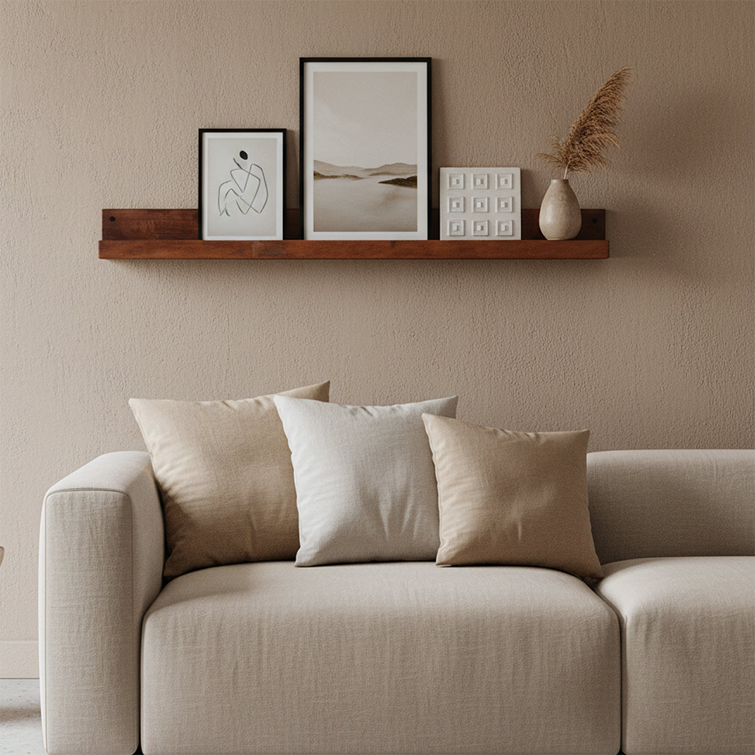 Étagère murale bois recyclé brun pour cadres - 75x8 cm