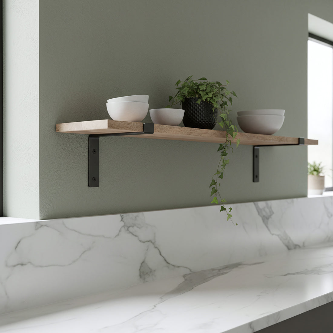 Étagère murale en bois de manguier et métal noir – 80x18 cm