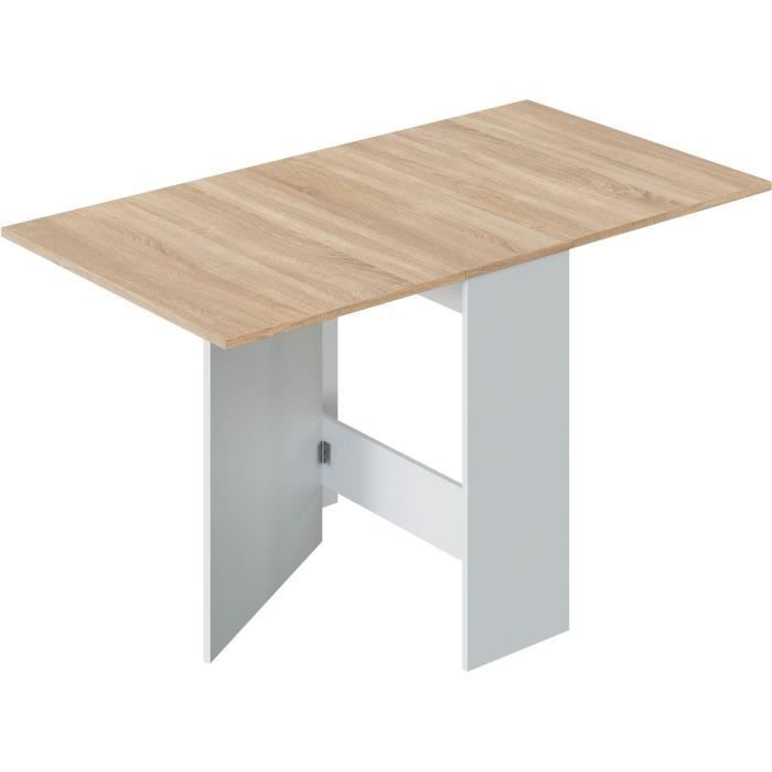 Table pliante bois clair et blanc forme rectangulaire – 140x77 cm