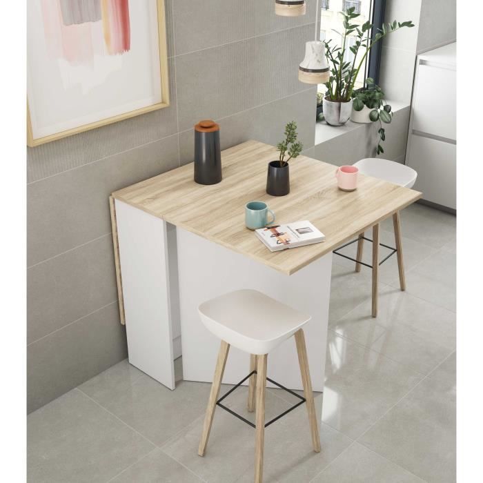 Table pliante bois clair et blanc forme rectangulaire – 140x77 cm
