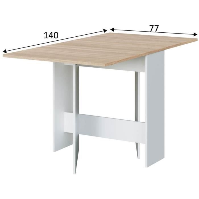 Table pliante bois clair et blanc forme rectangulaire – 140x77 cm