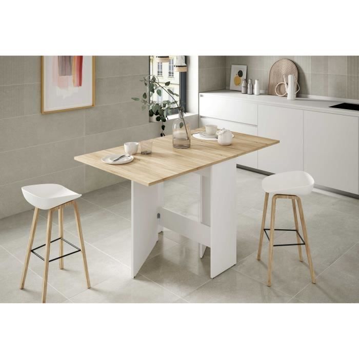 Table pliante bois clair et blanc forme rectangulaire – 140x77 cm