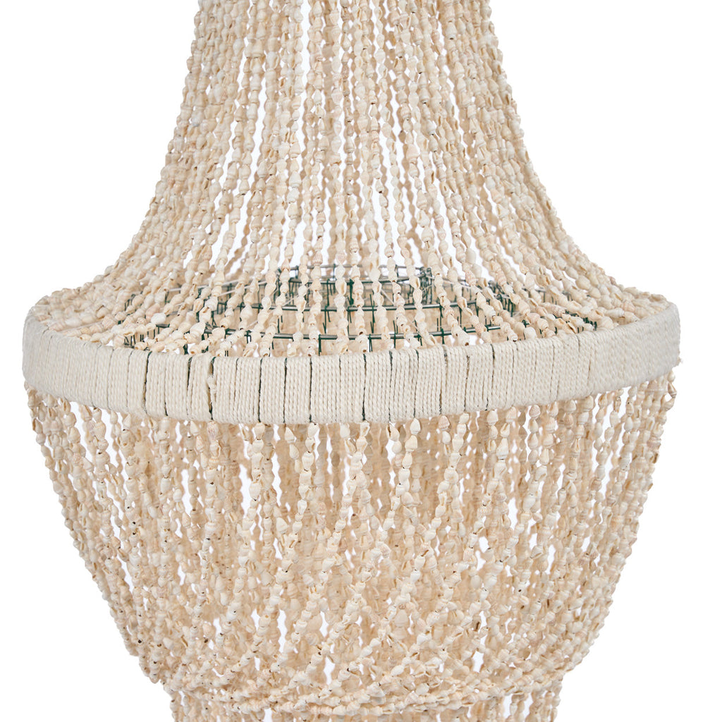 Suspension en coquillages beige en cascade pour salon – H85 cm