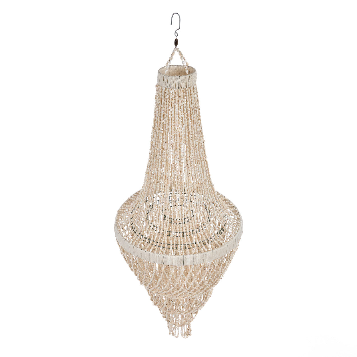 Suspension en coquillages beige en cascade pour salon – H85 cm