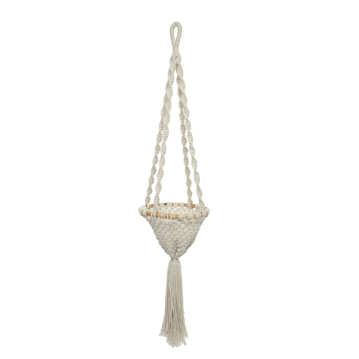 Suspension murale macramé torsadé coton blanc naturel – H135 cm