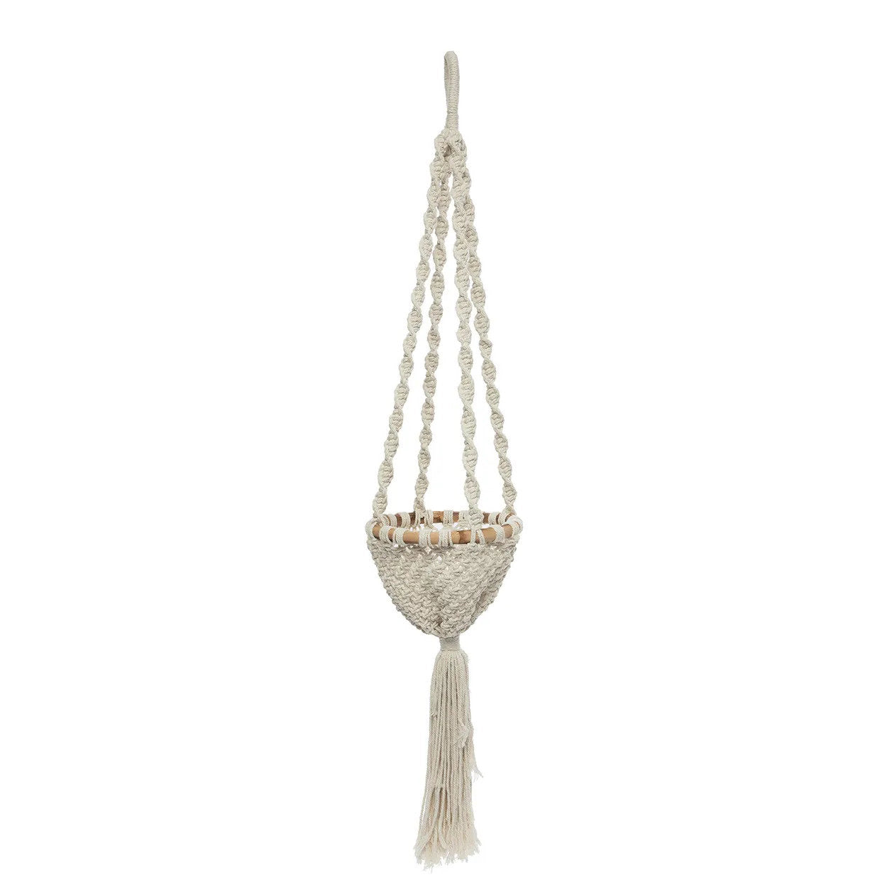 Suspension plante macramé coton torsadé blanc naturel – H135 cm