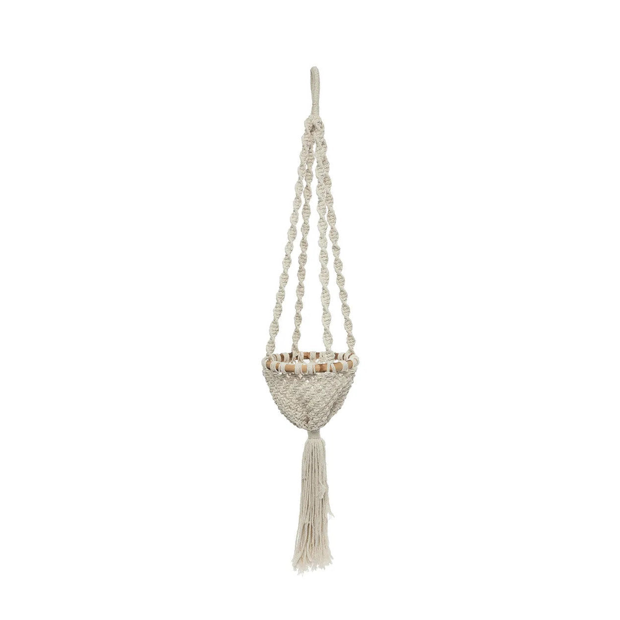 Suspension pour plante en macramé torsadé coton blanc naturel – H135 cm