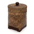 Panier de rangement cylindrique en rotin tressé naturel avec couvercle en bois
