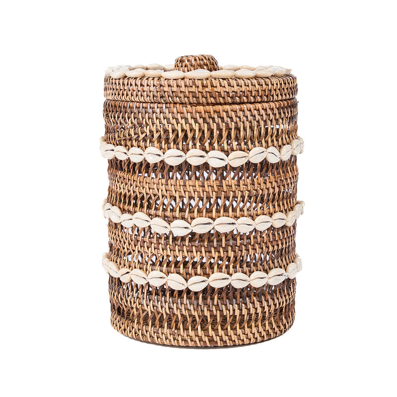 Panier rangement rotin naturel motif coquillages côtier