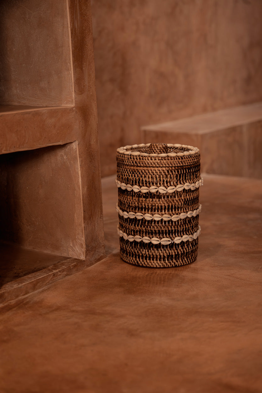 Panier rangement rotin naturel motif coquillages côtier