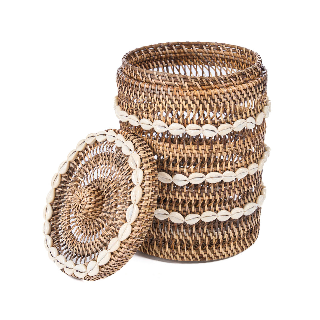 Panier rangement rotin naturel motif coquillages côtier