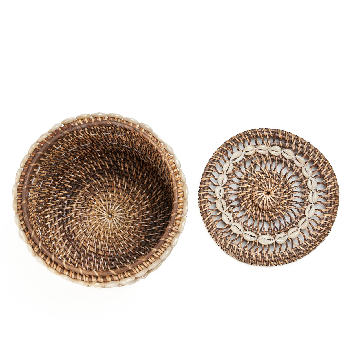 Panier rangement rotin naturel motif coquillages côtier