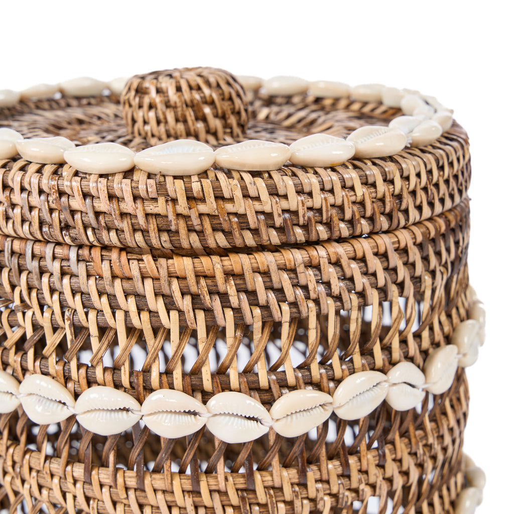 Panier rangement rotin naturel motif coquillages côtier