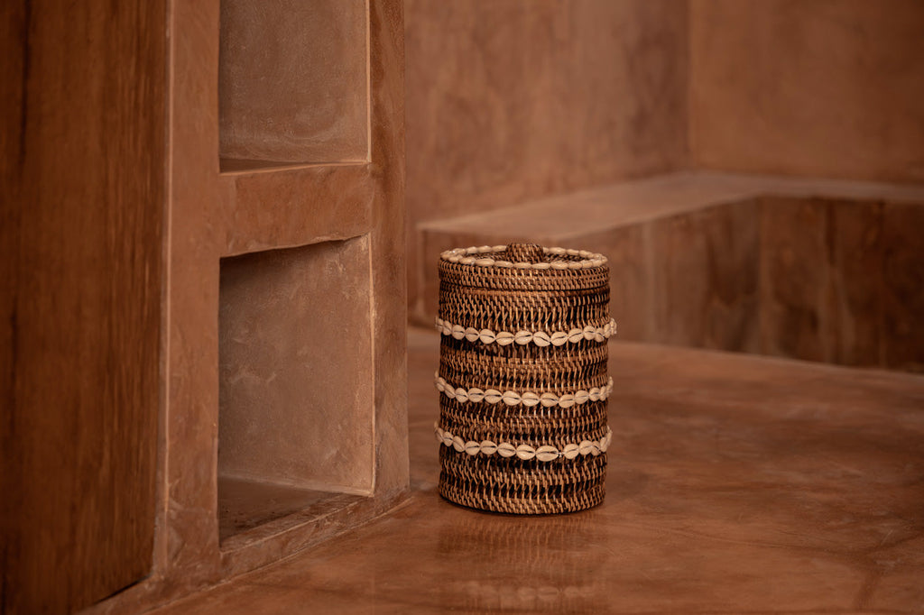 Panier rangement rotin naturel motif coquillages côtier