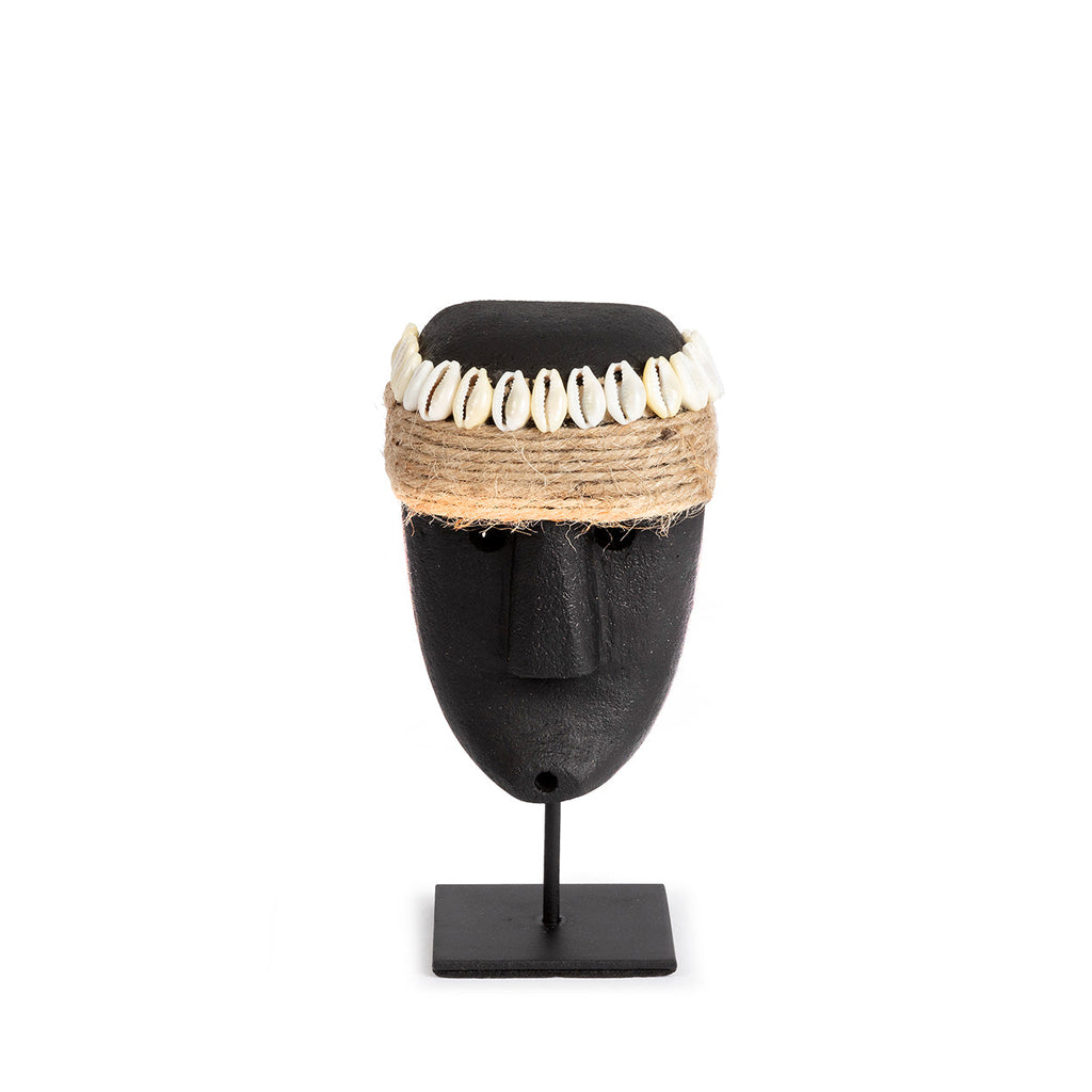 Statue décorative Sumba noire en grès et coquillages – 16 cm