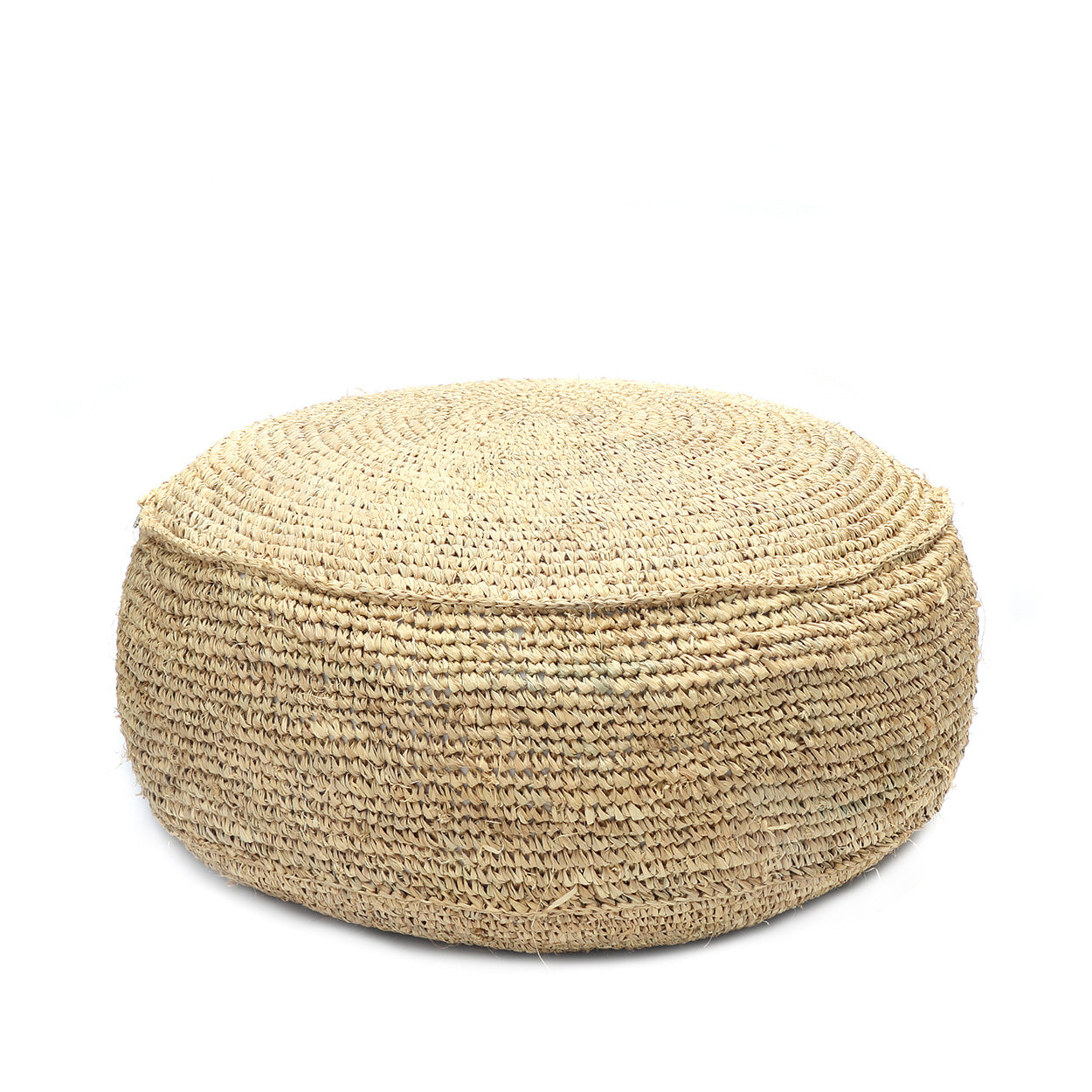 Pouf rond en raphia tressé naturel pour salon ou extérieur couvert – Ø60 cm