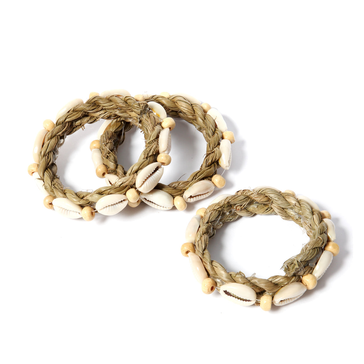 Anneaux de serviette en herbe marine et coquillages cauris – Set de 4