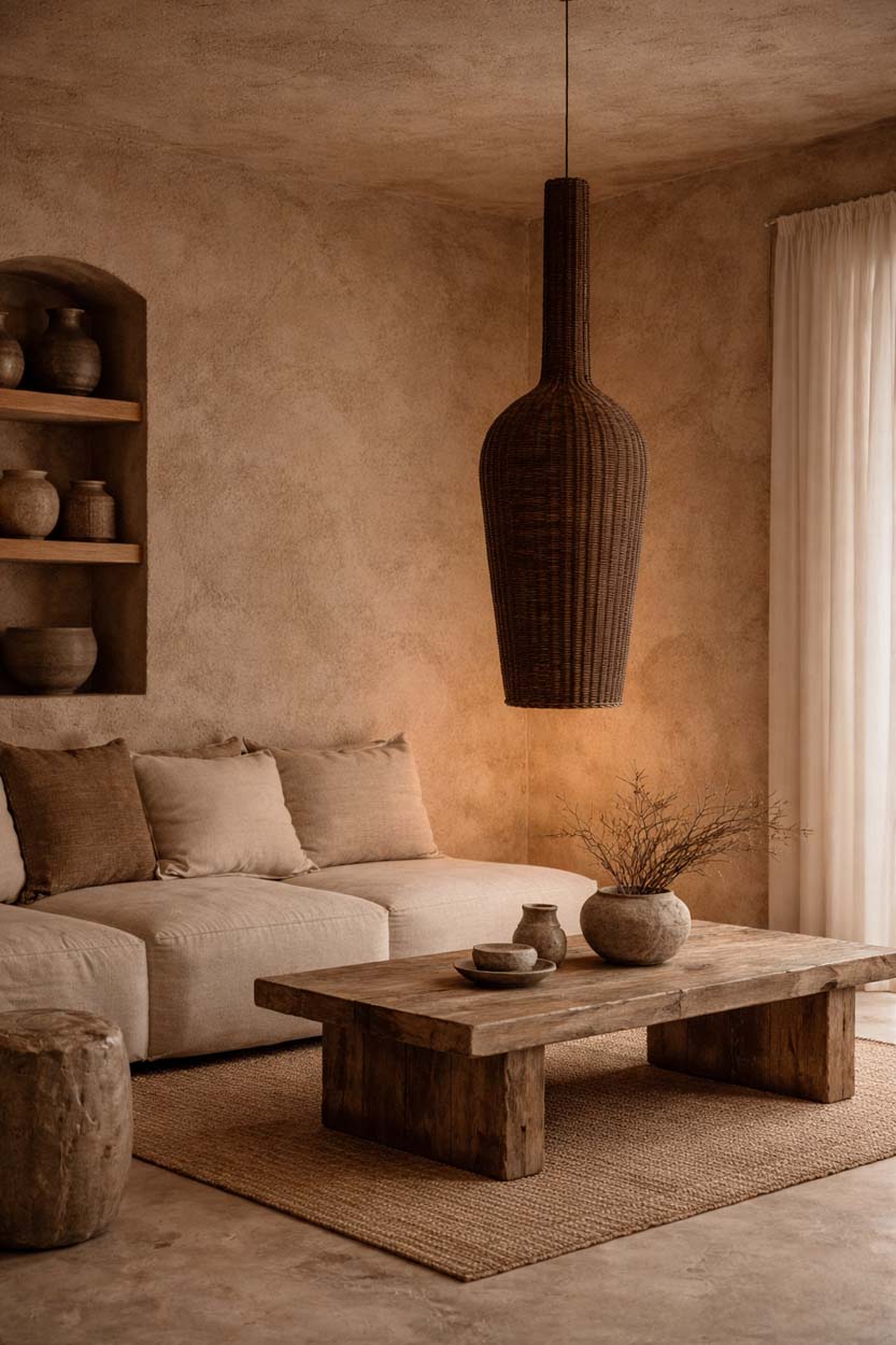 Suspension en rotin brun foncé forme amphore XXL – H156 cm