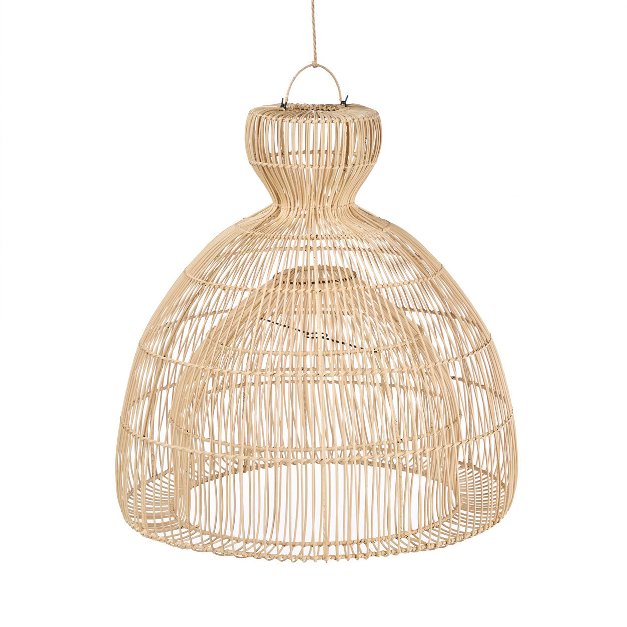 Suspension en rotin naturel forme cloche ajourée – Ø82 cm
