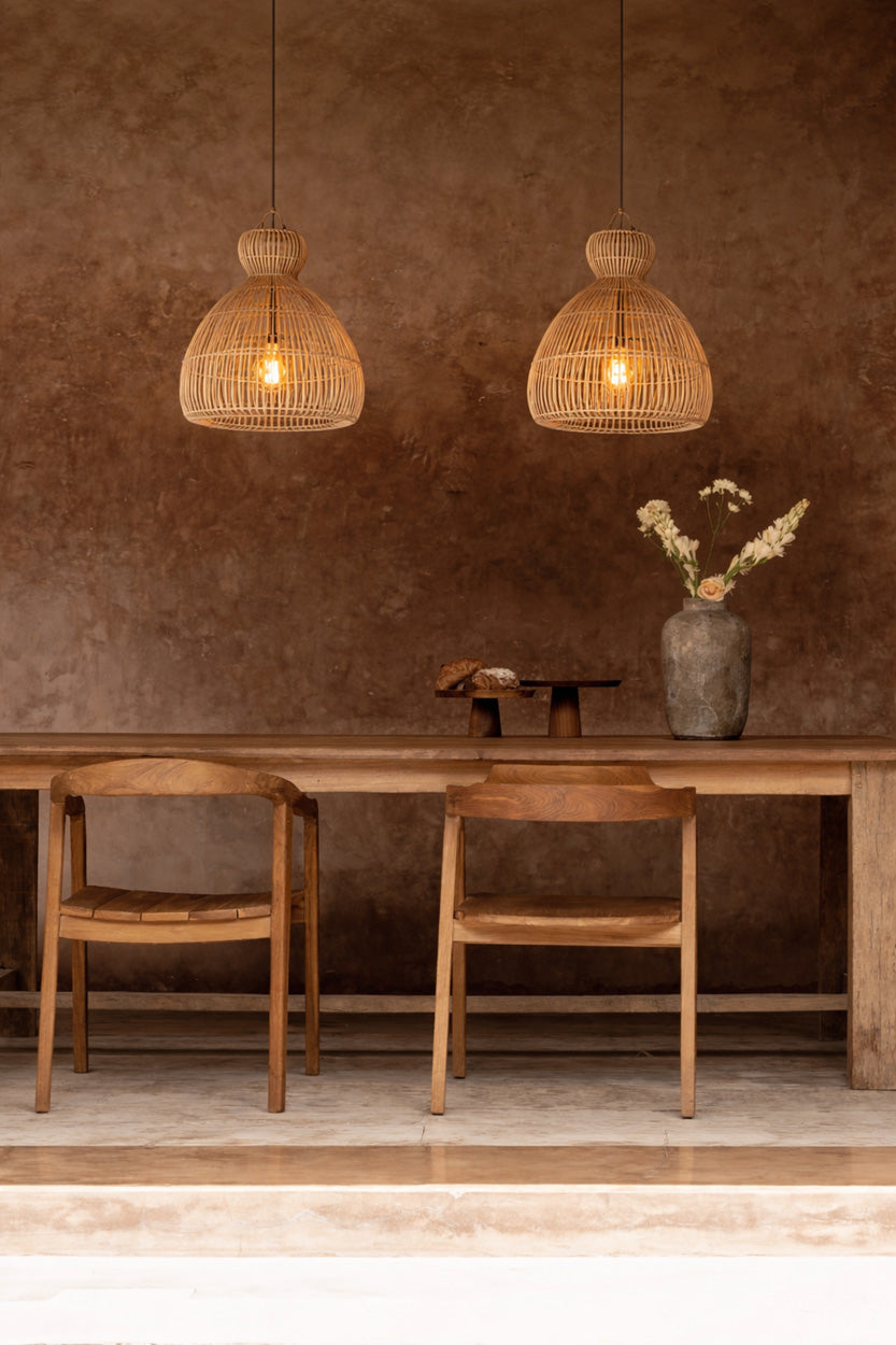 Suspension rotin naturel forme sablier ajourée – Ø50 cm