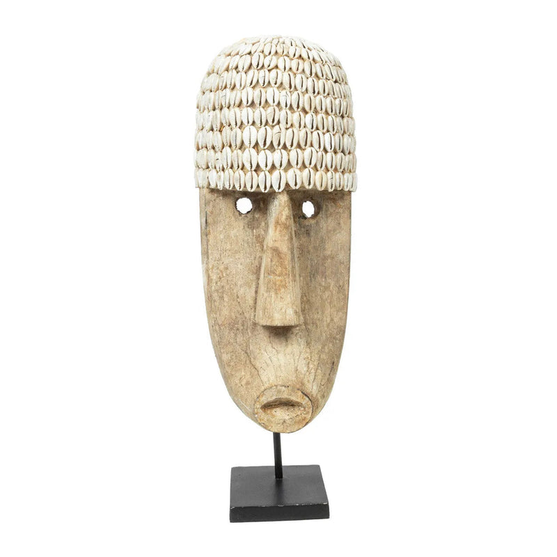 Masque décoratif en coquillages sur socle – Naturel – H50 cm