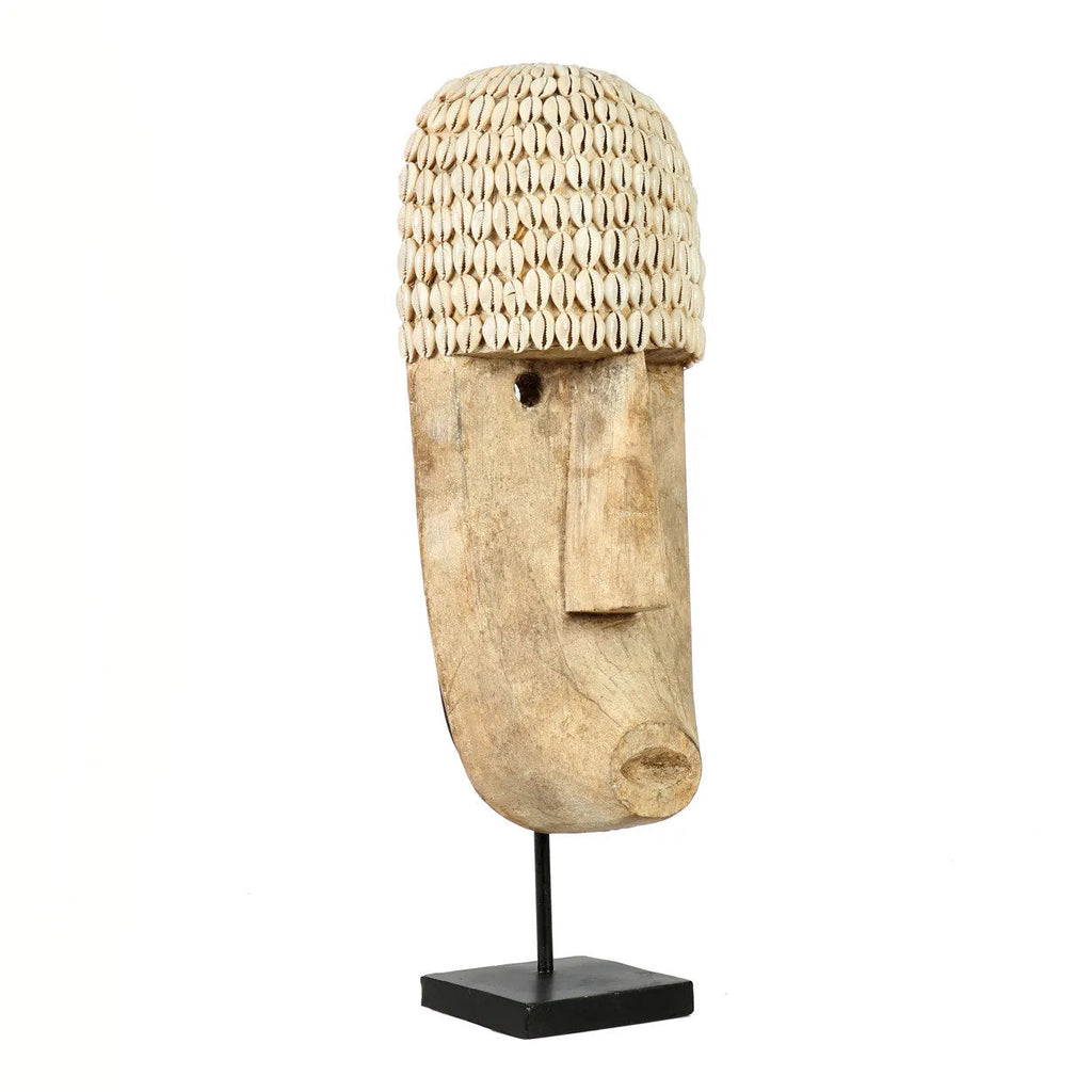 Masque décoratif en coquillages sur socle – Naturel – H50 cm