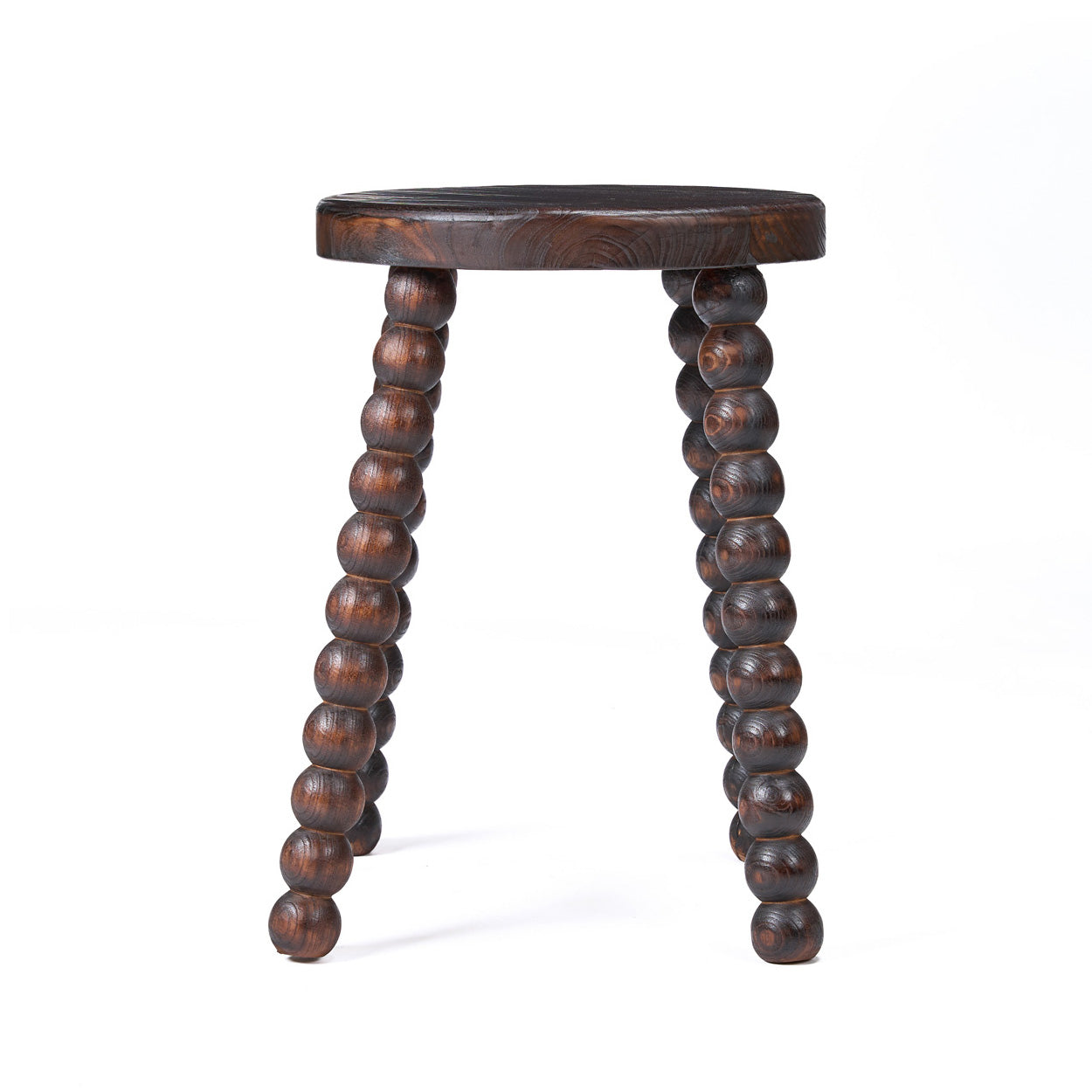 Tabouret de salon bois foncé pieds perlés sculptés massifs – H50 cm