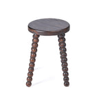 Tabouret de salon bois foncé pieds perlés sculptés massifs – H50 cm
