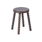 Tabouret de salon bois foncé pieds perlés sculptés massifs – H50 cm